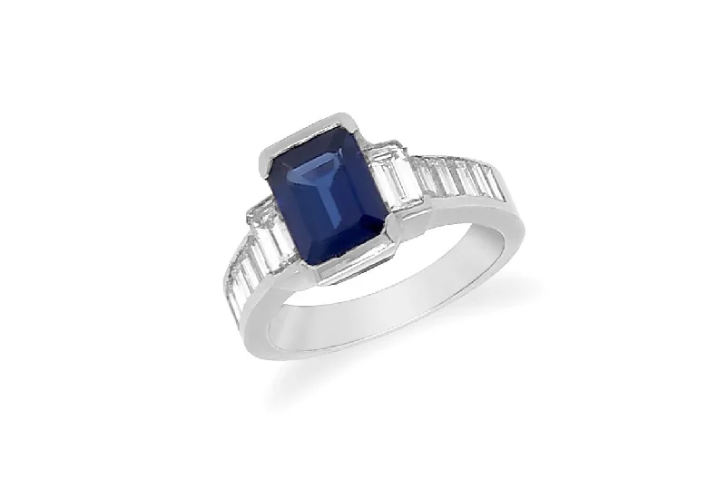 women’s rings with sapphires for wedding bands with rubies-Ring Platinum Blue Sapphire & Diamonds