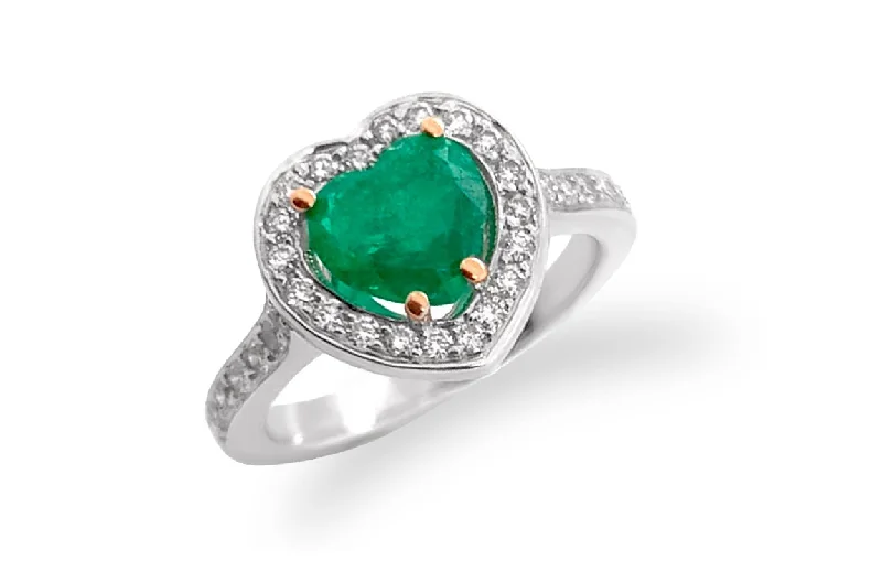 men’s rings with sapphires for engagement with rubies for women-Ring 18kt Gold Emerald Heart & Diamonds