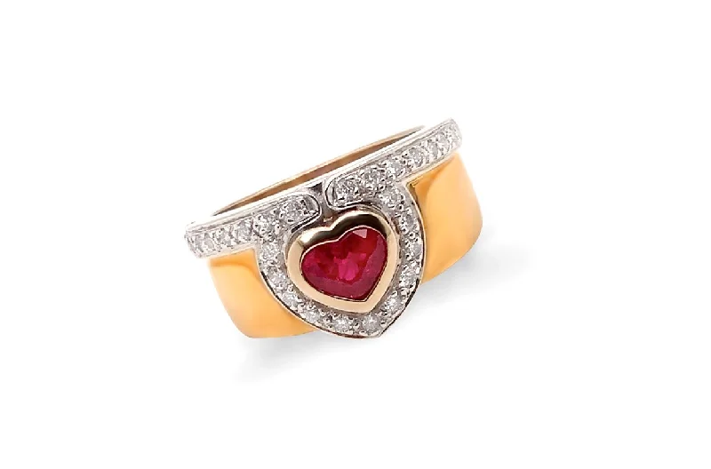 women’s rings with sapphires for engagement jewelry with diamonds-Ring 18kt Two Tone Gold Ruby & Diamonds