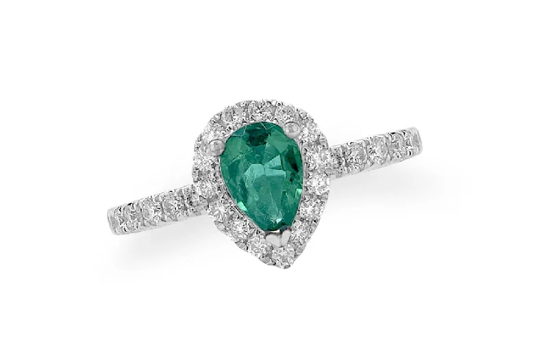 women’s engagement rings with sapphires for wedding rings with diamonds-Ring 18kt Gold Pear Emerald & Diamonds Pave