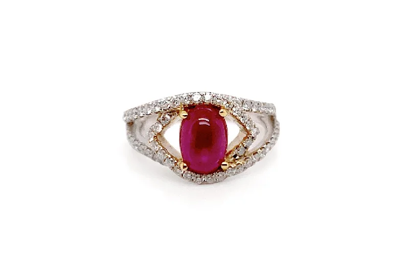 women’s engagement rings with diamonds for custom wedding bands-Ring 18kt White Gold Ruby Cabochon & Diamonds