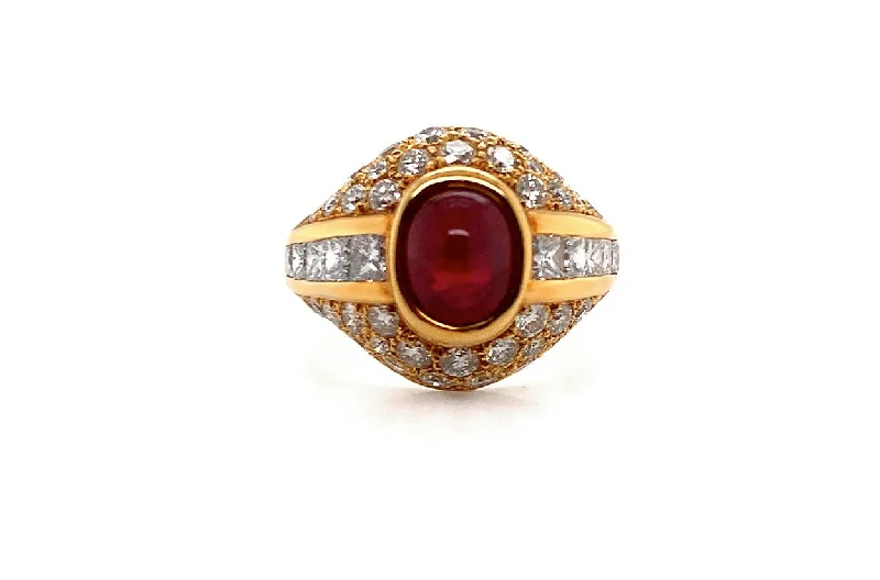 vintage engagement rings with sapphires for wedding rings-Ring 18kt Yellow Gold Ruby & Diamonds