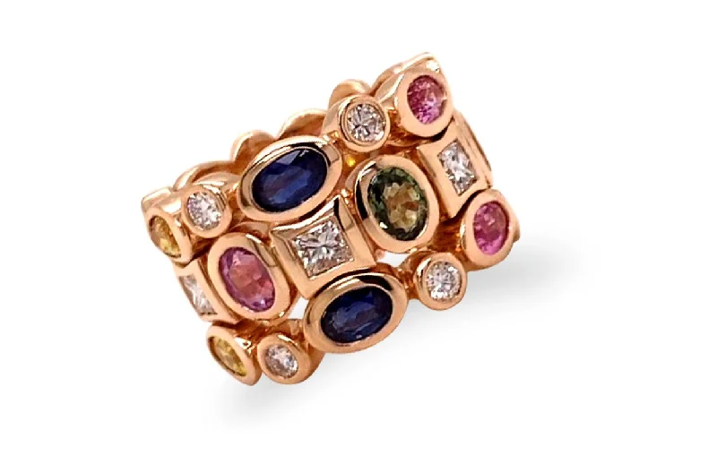 custom wedding bands with sapphires and rubies for engagement jewelry-Ring Multicolor Sapphires & Diamonds in Gold