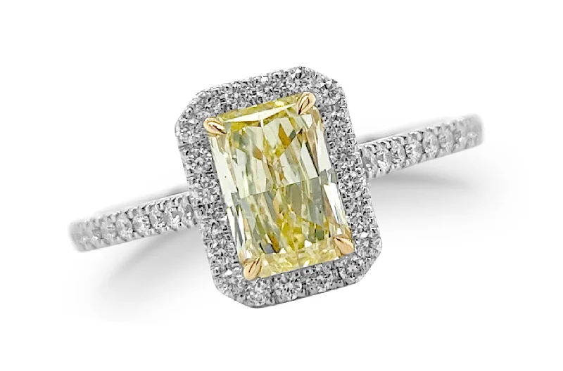 women’s rings with sapphires for custom engagement with diamonds-Ring Platinum GIA Rectangular Fancy Yellow Diamond & Pave