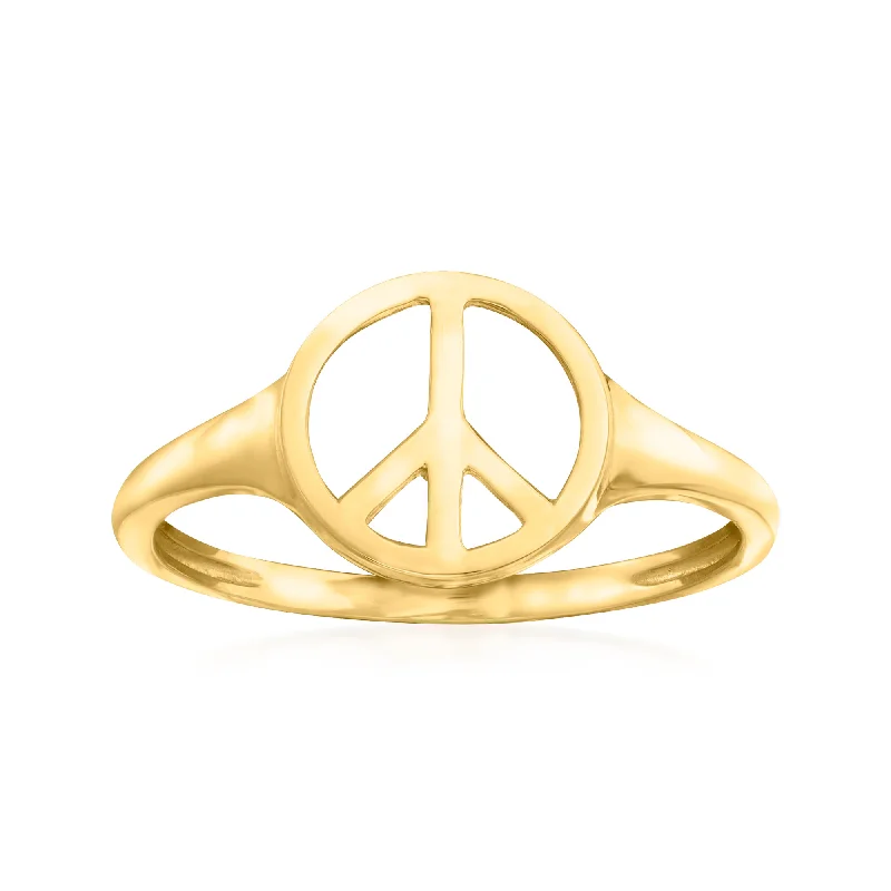 women’s engagement rings with sapphires for wedding rings with diamonds-Ross-Simons 14kt Yellow Gold Peace Sign Ring