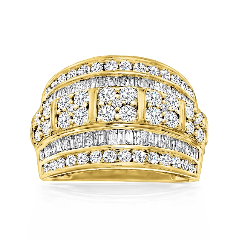 men’s wedding rings with sapphires for custom engagement with rubies-Ross-Simons Round and Baguette Diamond Multi-Row Ring in 18kt Gold Over Sterling