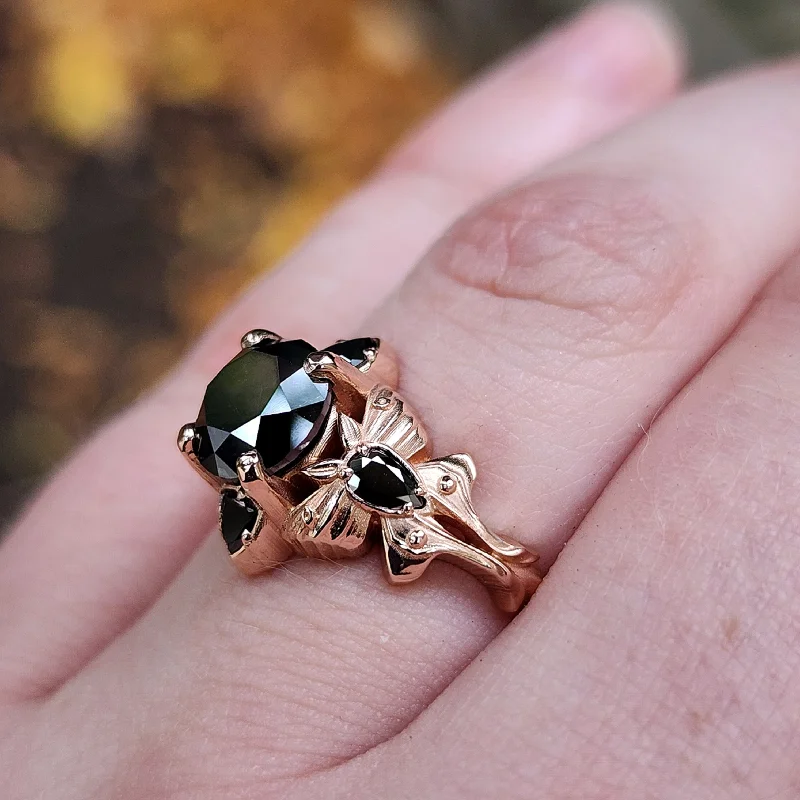 women’s engagement rings with sapphires for custom-made wedding bands-*Setting Only* Luna Moth Engagement Ring ALL BLACK Diamond Sides