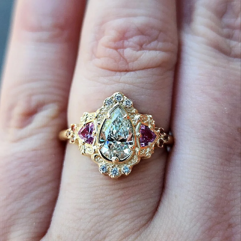 women’s engagement rings with sapphires for engagement jewelry with diamonds-*Setting Only*  Ophelia Filigree Engagement Ring with Trillions 14k Gold