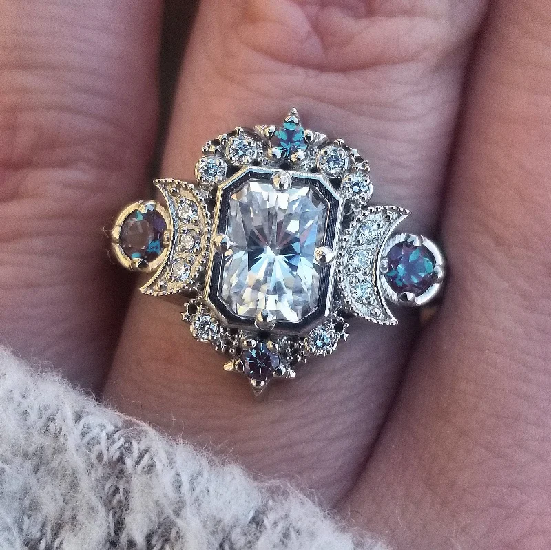 custom-made engagement rings with sapphires for men’s wedding rings-*Setting Only* Selene Moon Goddess Engagement Ring for Build Your Own Ring - Chatham and Diamond Gems Side Stones