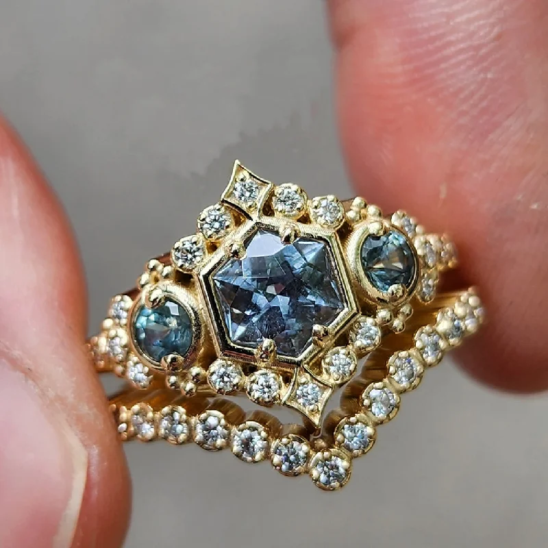 men’s custom engagement rings with sapphires for custom bands-*Setting Only * Victorian Engagement Ring with Blue Sapphire & Diamond Sides - For Build Your Own