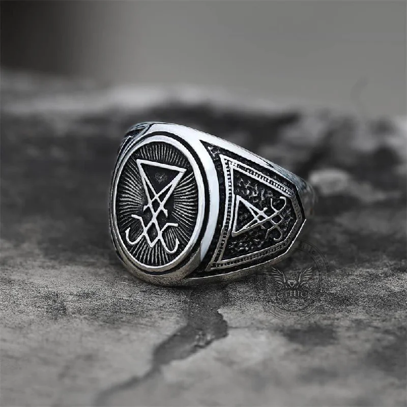 men’s wedding rings with sapphires for engagement jewelry with rubies-GTHIC Sigil Of Lucifer Stainless Steel Ring