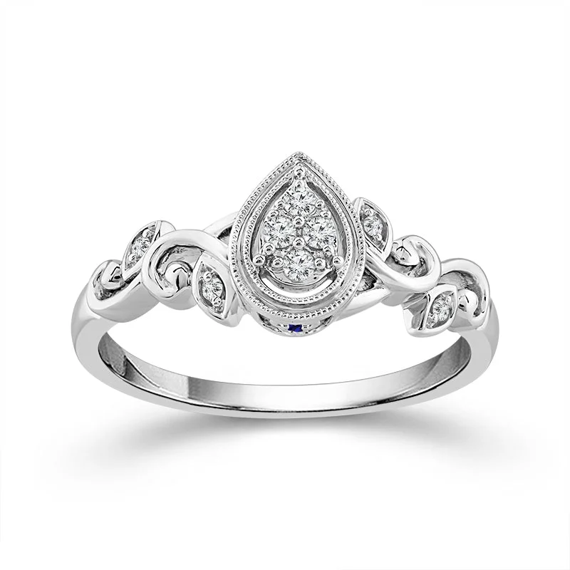 custom wedding bands with sapphires and rubies for engagement rings-Sterling Silver 1/10 Carat Pear Shaped Diamond Promise Ring