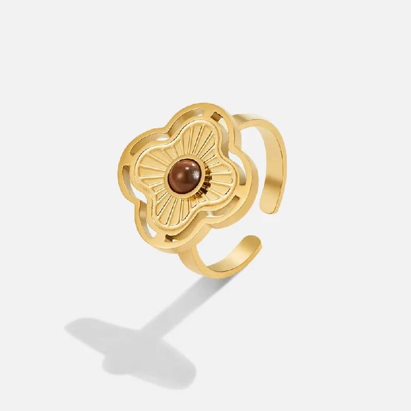 women’s custom wedding rings with sapphires for engagement jewelry-Tiger Eye Lucky Flower Ring