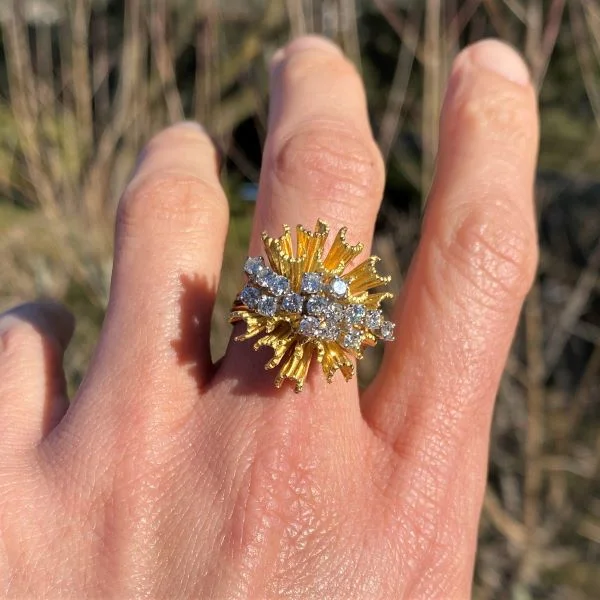 custom wedding rings with sapphires and rubies for engagement rings-Vintage Brutalist Diamond Ring