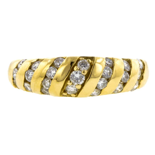 women’s rings with sapphires and diamonds for engagement with rubies-Vintage Diamond Striped Band