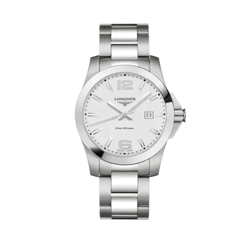 women's watches with bold designs and interchangeable bands -Longines Conquest Men's 41mm Stainless Steel Quartz Watch L3.759.4.76.6