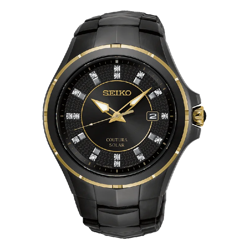 sport watches for women with heart rate monitoring and multi-sport tracking -Seiko Coutura Men's 42.50mm Black PVD Solar Watch SNE506P-9