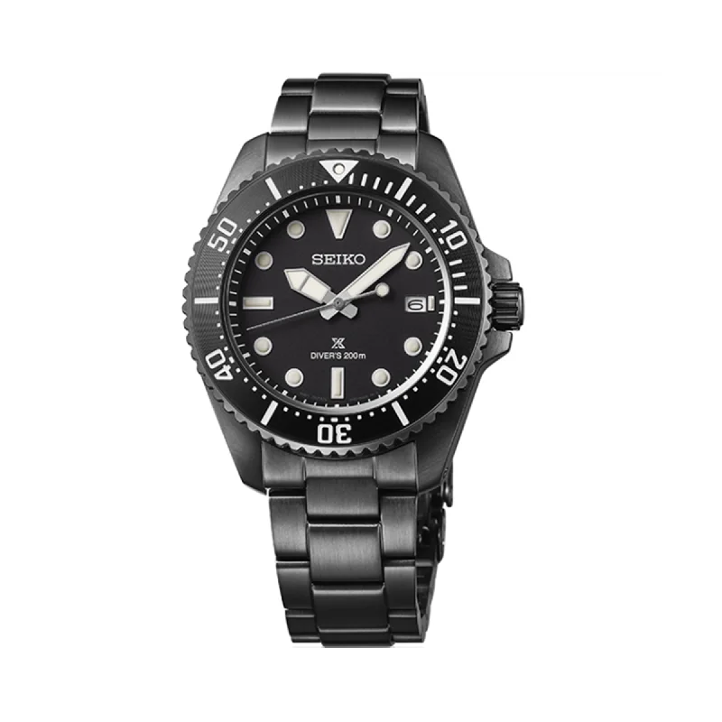 watches for women with minimalist designs and high-precision dials -Seiko Prospex Men's 41mm Black and Steel Solar Watch SNE599P