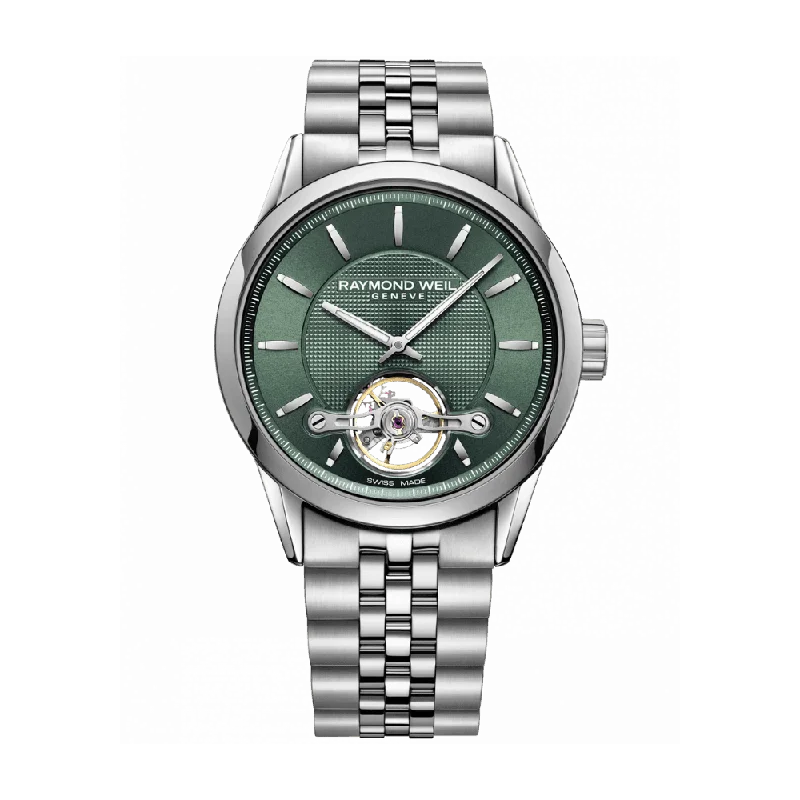 high-tech digital watches for men with sleep and health monitoring features -Raymond Weil Men's Freelancer Stainless Steel Automatic Sport Watch Green Dial 2780-ST-52001