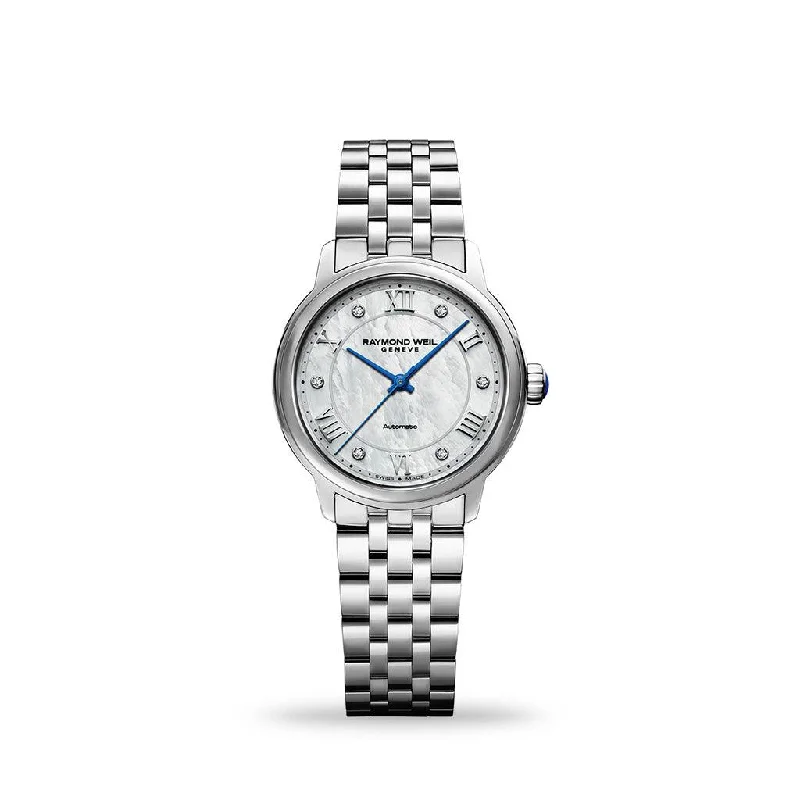 luxury watches for men with high-end leather straps and classic designs -Raymond Weil Women's Maestro Stainless Steel Automatic Dress Watch Mother-Of-Pearl Diamond Dial 2131-ST-00966