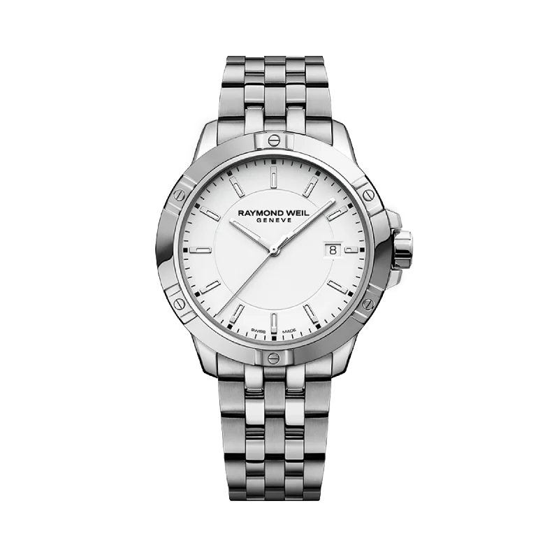 stylish men's watches with rugged designs and fitness tracking functions -Raymond Weil Tango Men's 41mm White Quartz Watch 8160-ST-30041