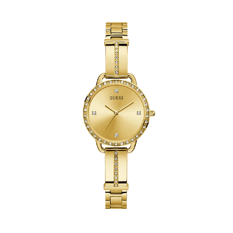 high-end watches for men with classic designs and digital features -Guess Women's Gold PVD Quartz Fashion Watch Champagne Dial