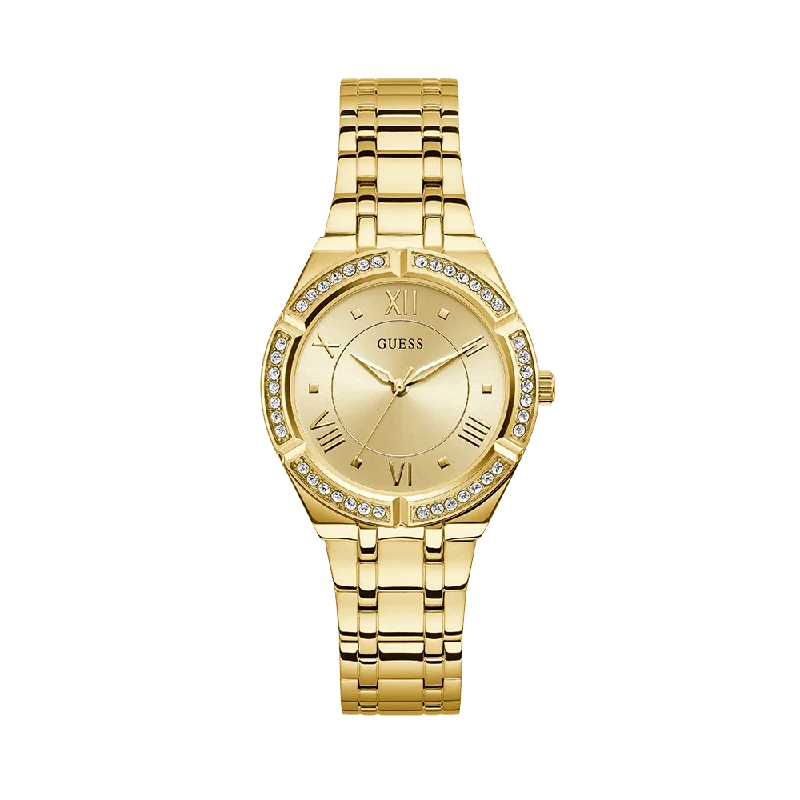 watches for women with minimalist designs and eco-friendly materials -Guess Women's Gold PVD Quartz Fashion Watch Champagne Dial GW0033L2