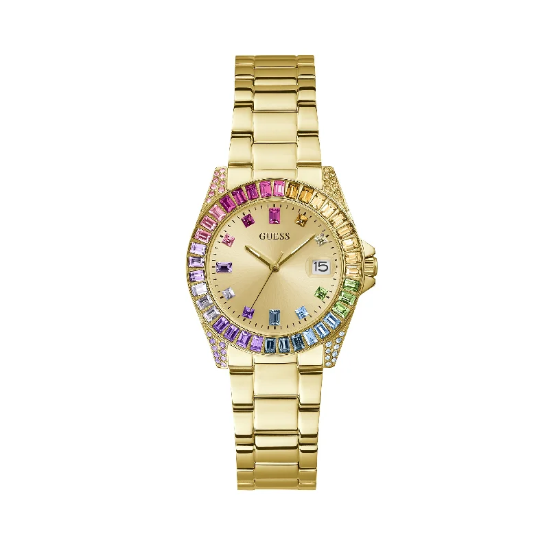 sport watches for women with integrated health features and fitness apps -Guess Women's 34mm Opaline Multi Crystal Quartz Watch GW0475L3