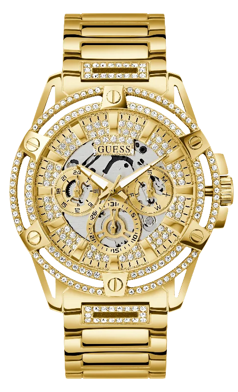 luxury digital watches for men with real-time tracking and fitness monitoring -Guess Men's 48mm Gold PVD Quartz Watch GW0497G2