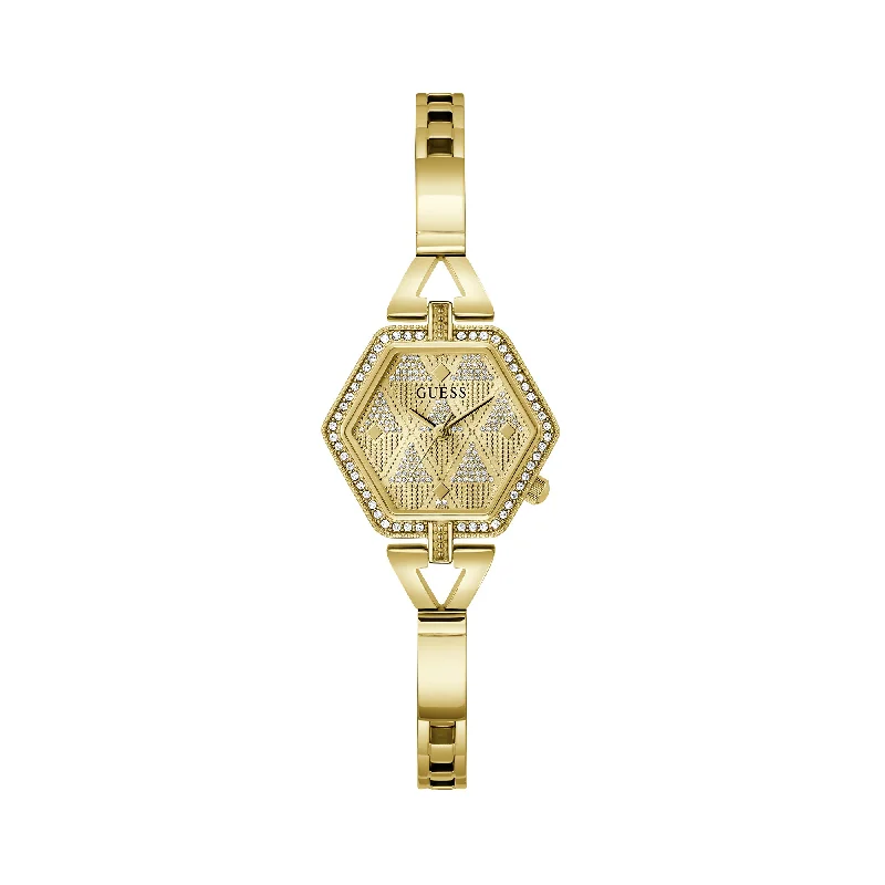 men’s watches with oversized faces and bold digital displays -Guess Women's 28mm Gold Audrey Glitz Hexagonal Quartz Watch GW0680L2