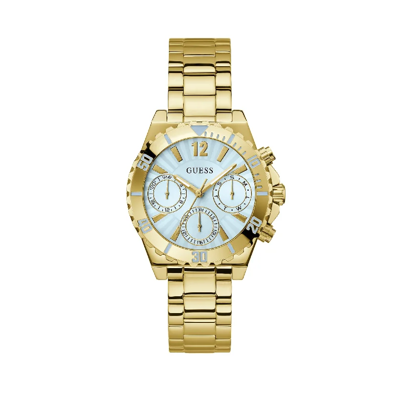 men's watches with leather bands and digital chronograph features -Guess Women's 38mm Gold Blue Phoebe Quartz Watch GW0696L2