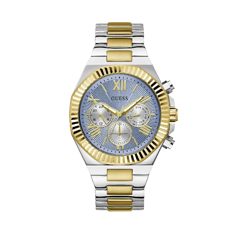 luxury watches for men with automatic movement and refined details -Guess Men's 44mm Silver and Gold Equity Blue Quartz Watch GW0703G3