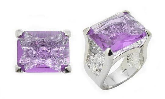 women’s engagement rings with sapphires for wedding engagement-19.8ct Emerald-Cut Lavender CZ Sterling Silver Ring