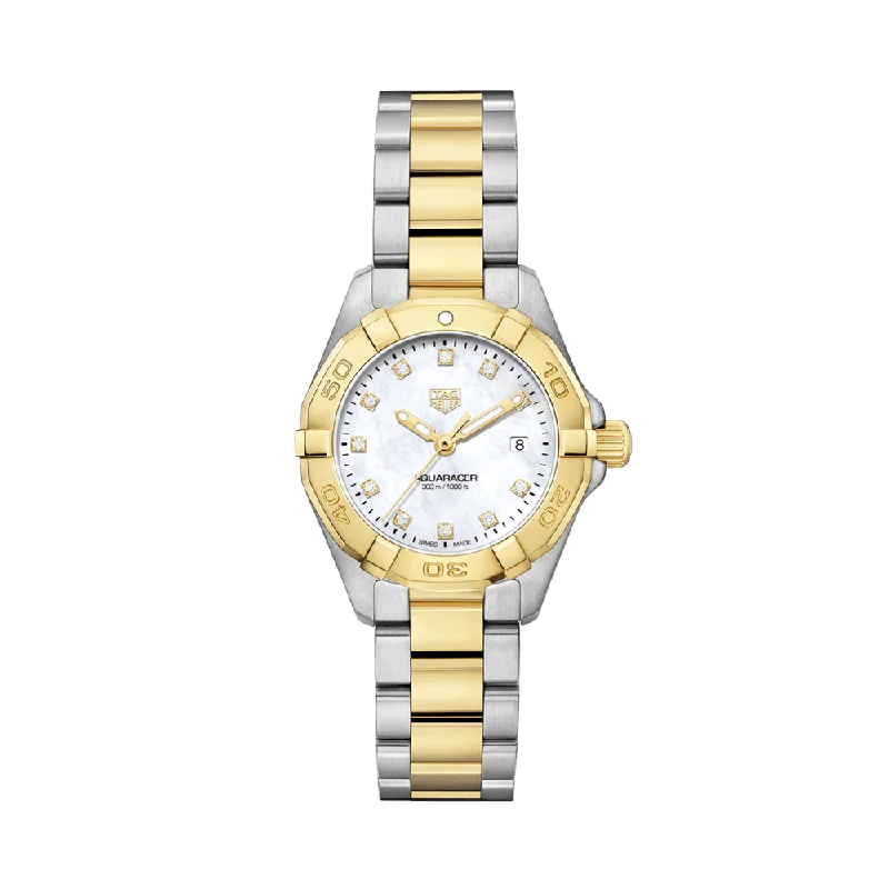 watches for men with GPS, fitness tracking, and long-lasting battery life -TAG Heuer Aquaracer Women's 27mm Stainless Steel & Yellow IP Quartz Watch WBD1422.BB0321