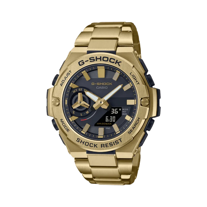 sport watches for men with rugged designs and built-in fitness apps -Casio G-SHOCK Men's 46mm Gold PVD Analogue Digital Watch GSTB500GD-9A