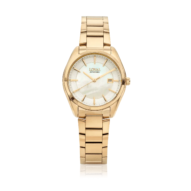 men's watches with advanced fitness tracking apps and rugged bands -Loyal Women's Adventurer Gold PVD Quartz Sport Watch Mother-Of-Pearl Dial