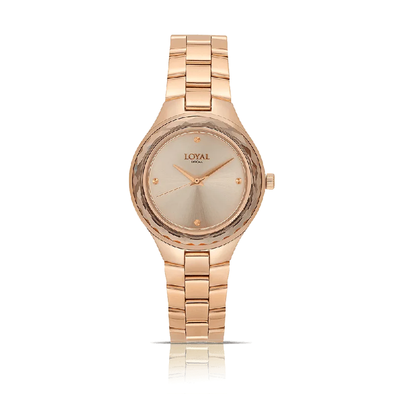 men’s watches with bold designs and advanced chronograph features -Loyal Women's Enigma Rose PVD Champagne Dial Quartz Dress Watch