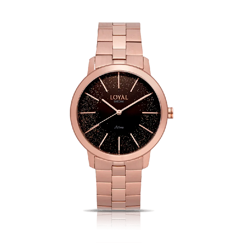 sport watches for women with advanced tracking and real-time health data -Loyal Women's Enigma Rose PVD Quartz Dress Watch Grey Dial