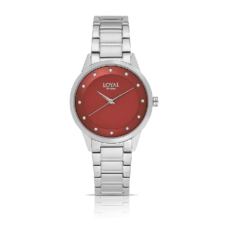 men's watches with oversized designs and chronograph functionality -Loyal Women's Enigma Stainless Steel Quartz Sport Watch Red Dial