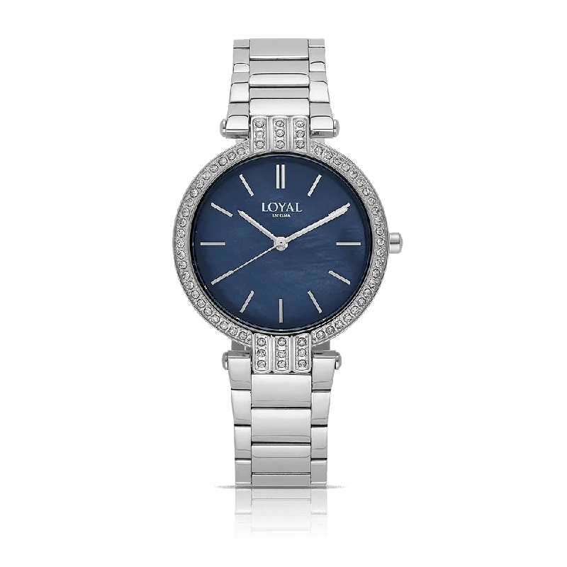 watches for women with bold, oversized designs and advanced functions -Loyal Women's Enigma Stainless Steel Quartz Dress Watch Black Mother of Pearl