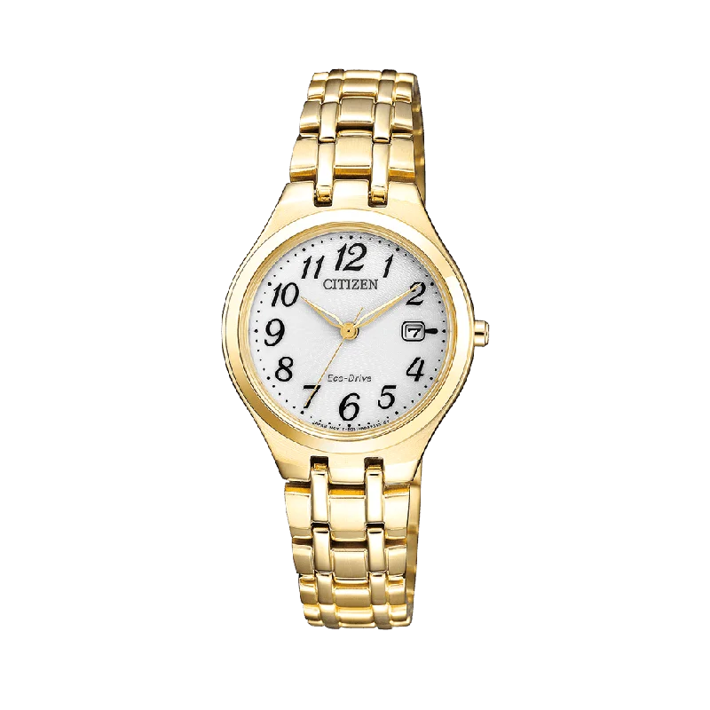 watches for women with elegant dials and interchangeable leather bands -Citizen Eco-Drive Women's 28mm Stainless Steel & Yellow Eco Drive Watch EW2482-53A