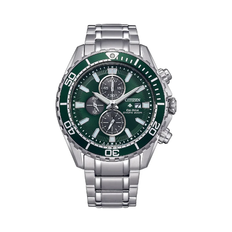 luxury watches for men with diamond-encrusted bezels and automatic movement -Citizen Men's Green Solar Chronograph Watch CA0820-50X