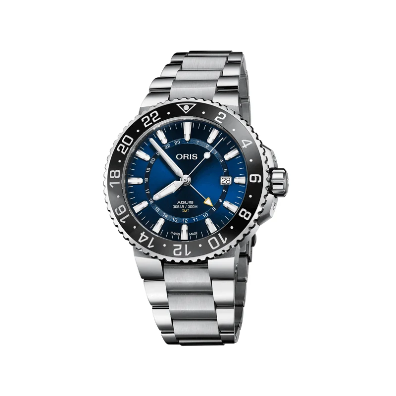 luxury watches for men with automatic movement and fine detailing -Oris Aquis Men's 43.5mm Stainless Steel Automatic GMT Watch 798 7754 4135MB