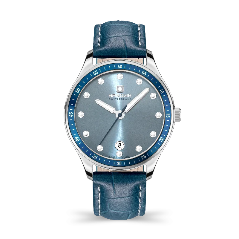 Blue dial - Stainless steel case - Blue leather strap