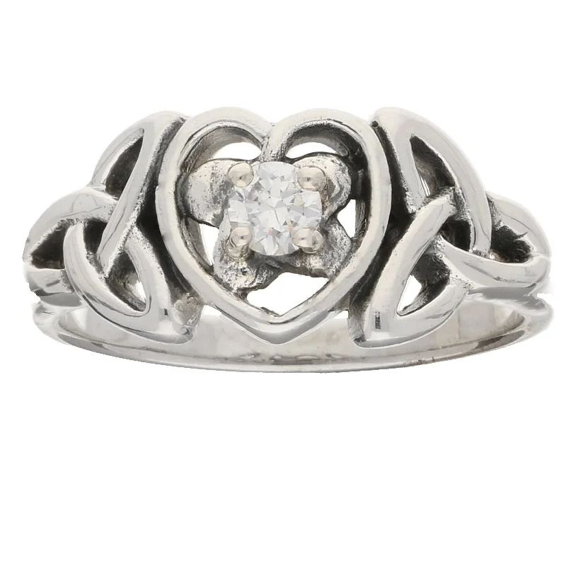 women’s platinum rings with sapphires for engagement jewelry-April Ring - Sterling Silver White CZ Celtic Trinity Knot Heart