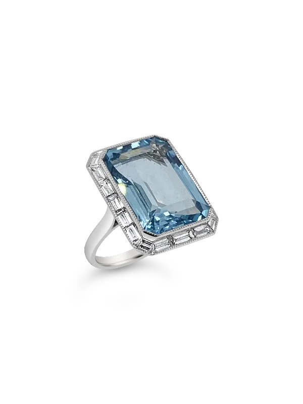 custom-made engagement rings with sapphires for men’s wedding rings-Aquamarine & Diamond Ring