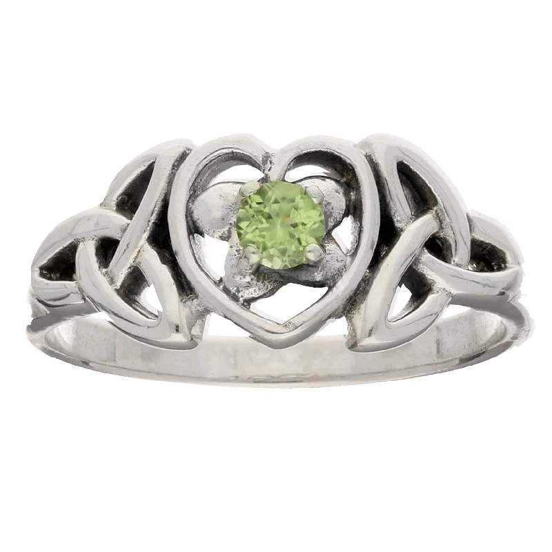 custom engagement rings for women with sapphires and rubies-August Birthstone Ring - Sterling Silver Peridot Celtic Trinity Knot