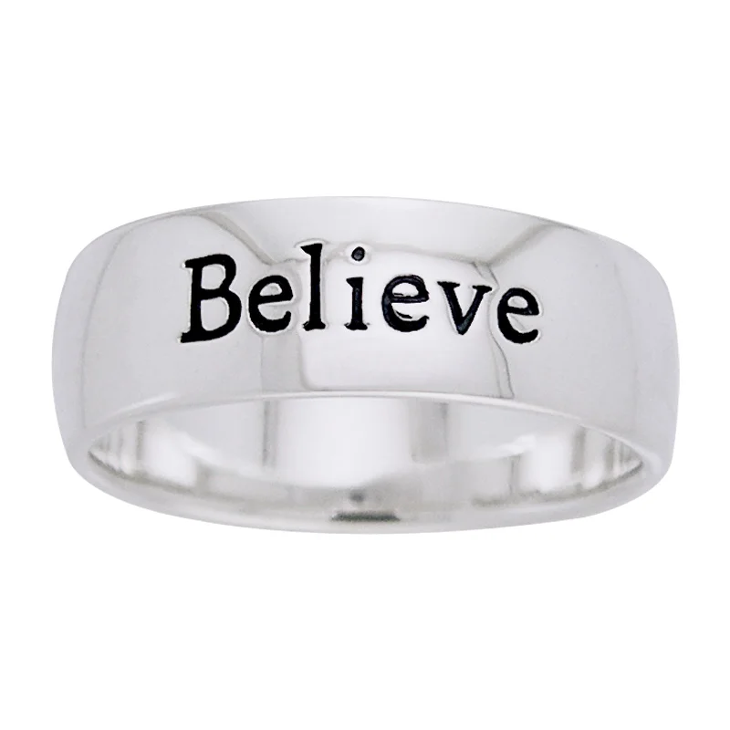 men’s rings with sapphires for custom wedding bands with diamonds-Believe - Words of Wisdom 6mm Sterling Silver Band Ring