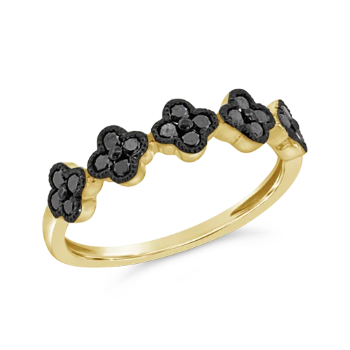 men’s platinum wedding rings with sapphires and rubies for engagement-Black Diamond Flower/Clover Ring