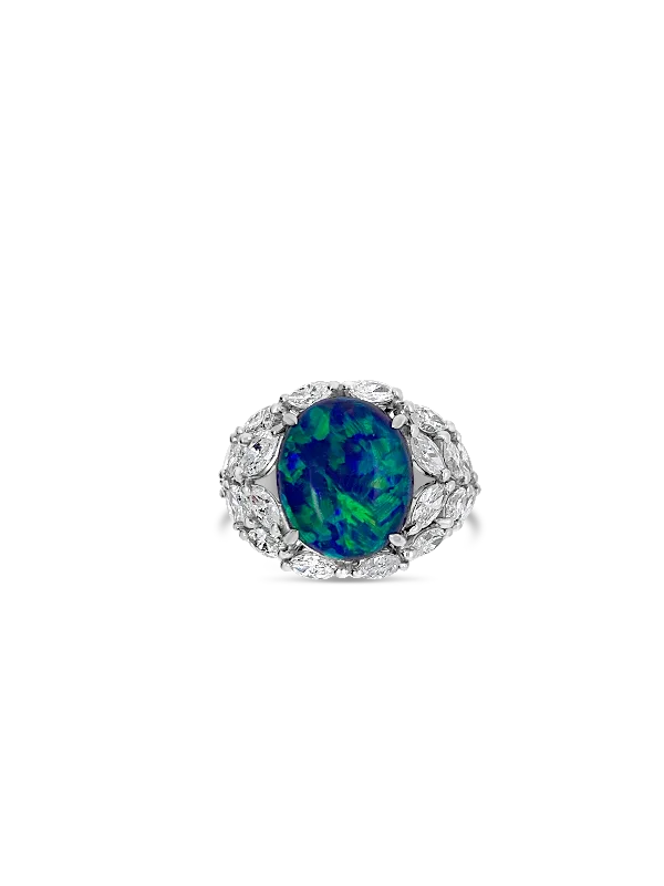 women’s engagement rings with sapphires for custom-made wedding bands-Black Opal & Diamond Ring